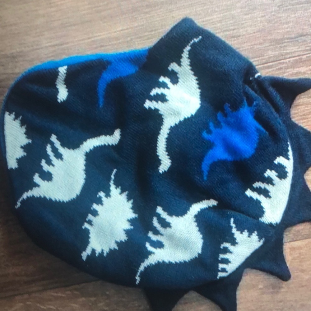 Little me dinosaur print winter beanie hat with spikes navy cap